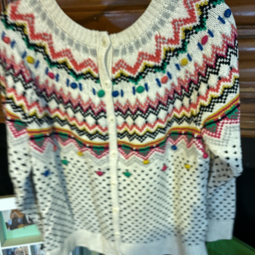 Talbots Fair Isle Pom Pom Sweater Size L - Picture 2 of 14